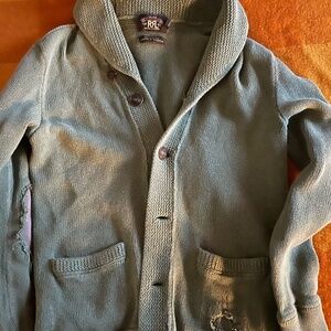 RRL Cardigan Green with Elbow Patches